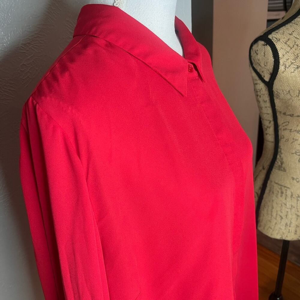 Lane Bryant Vintage Red Long Sleeve Blouse Button Up Split in Back, 26/28